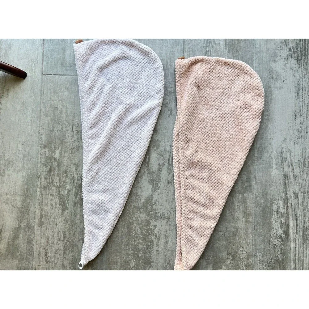Set of 2 Pink Ultra-Absorbent Microfiber Twist Turban Hair Towel Wrap Quick Dry